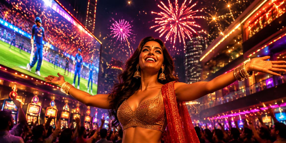 Neon cricket betting scene in India with digital interface